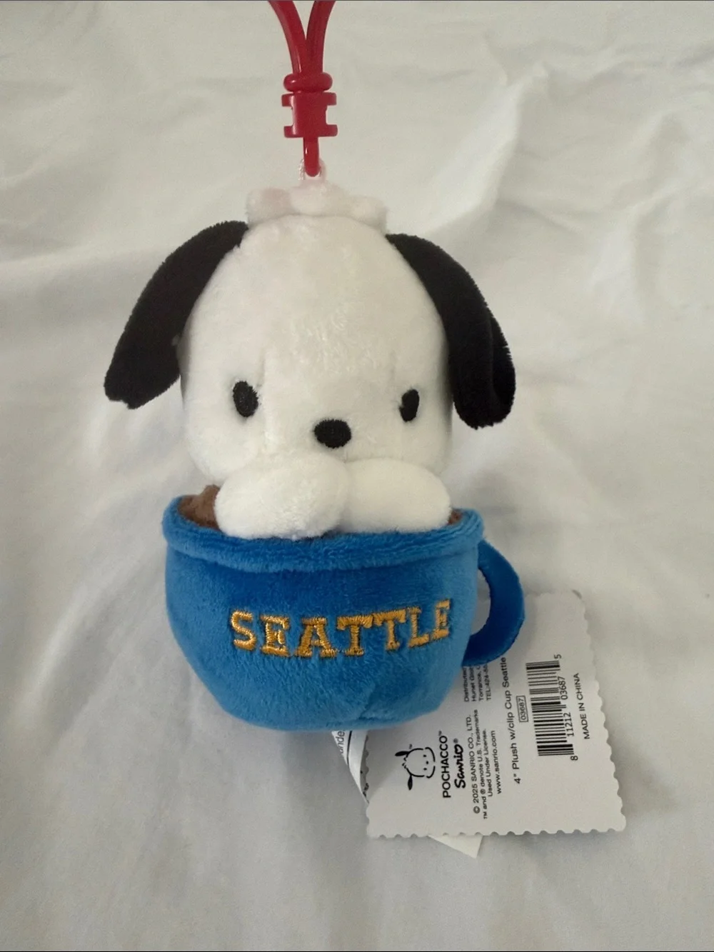 Sanrio Pochacco Seattle Clip Plush Toy | Kinokuniya Seattle Exclusive